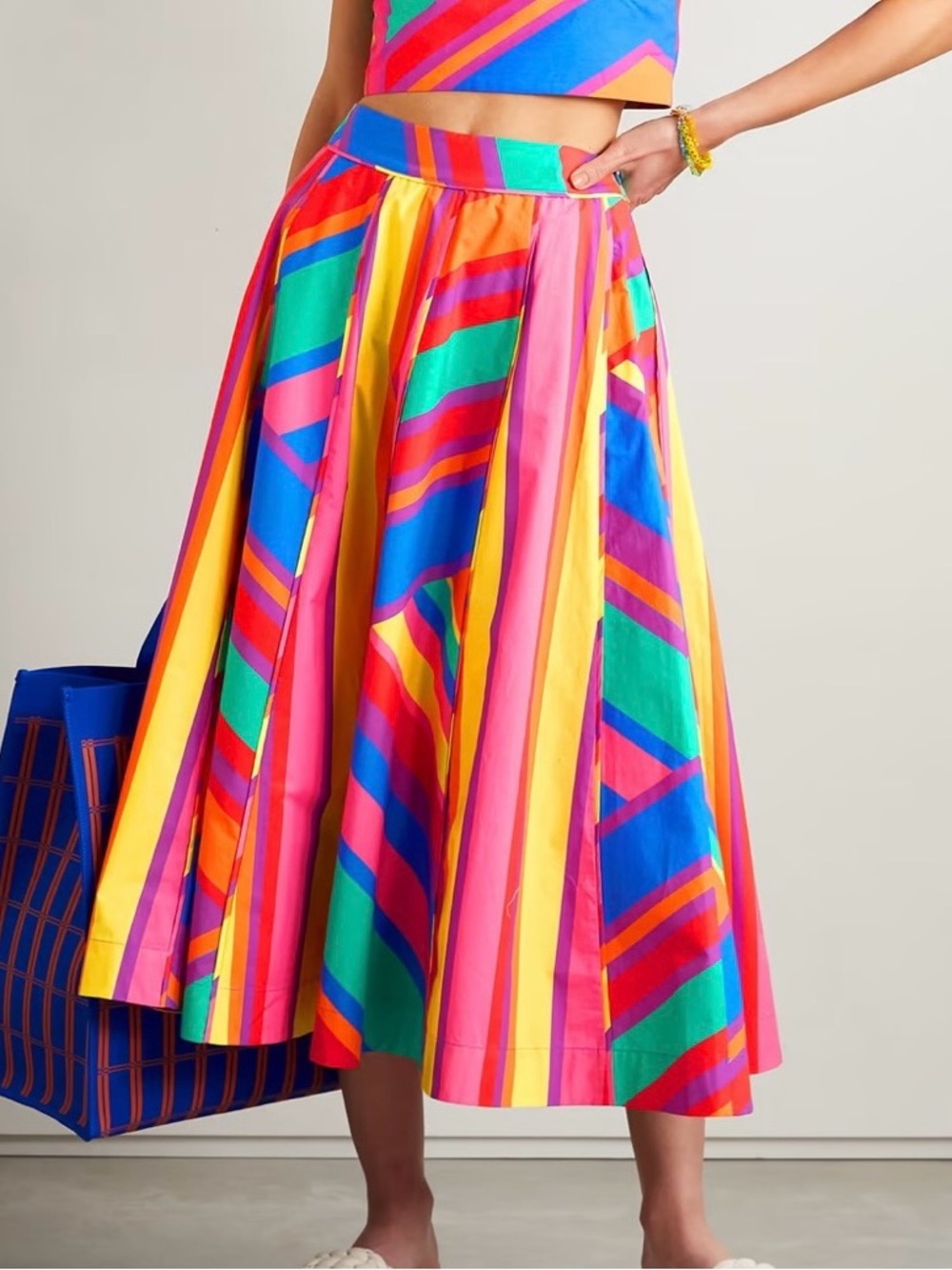 FARM Rio Bruna Stripes Midi Skirt Colorful 100% Cotton XS